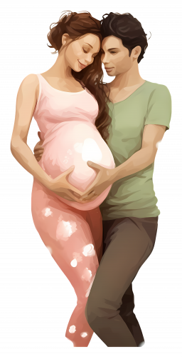 pregnant couple hugging in realistic depiction